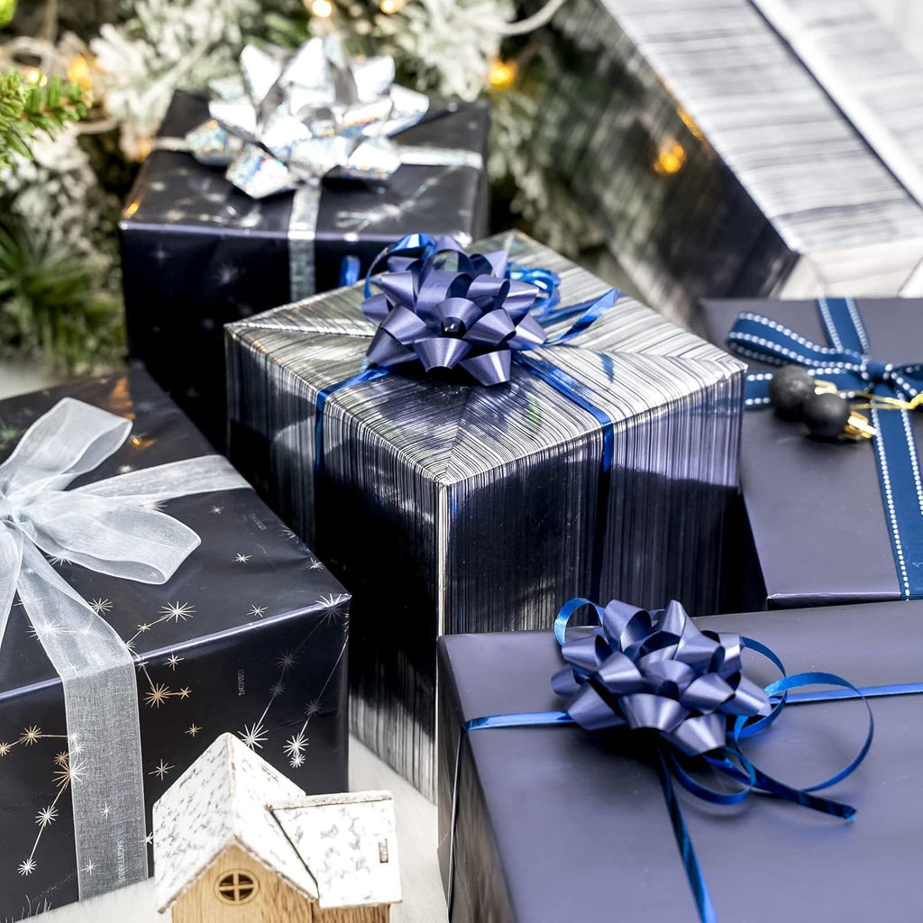 30 Inch Navy Blue Wrapping Paper - Jumbo Roll Navy and Silver Constellation Wrapping Paper for Men, Birthday, Holiday, Father's Day, Baby Shower - 3 Rolls - 30 Inch x 120 Inch Per Roll