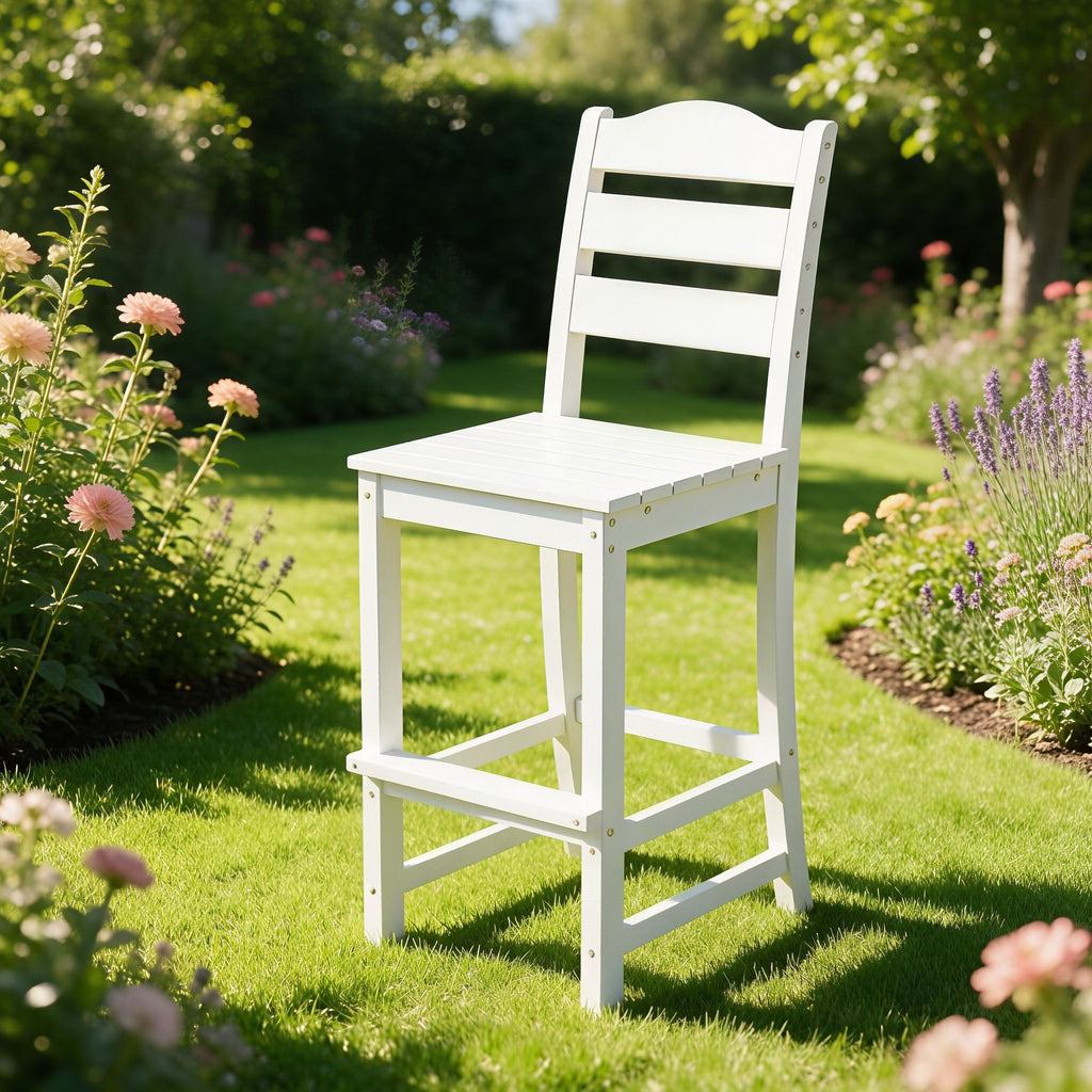 30 Inch Outdoor Bar Stool with Back And Footrest HDPE Counter Height Stool for Patios Decks