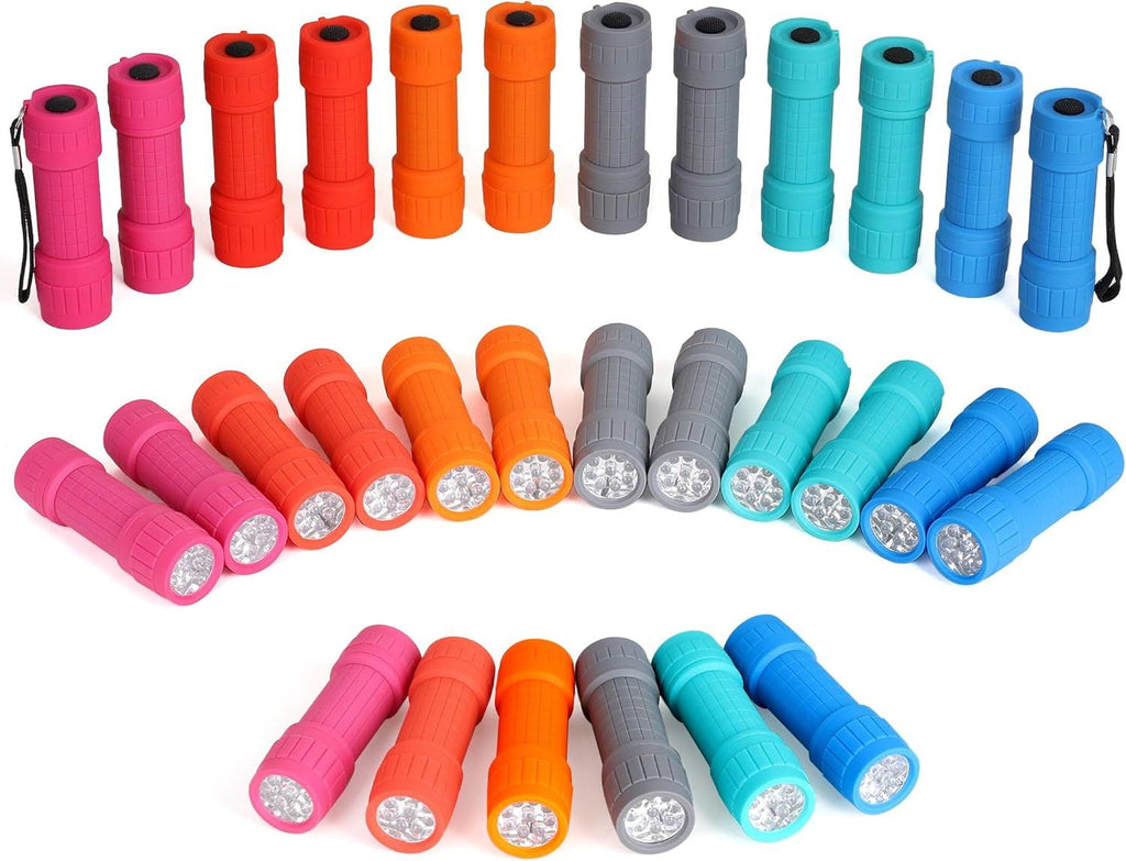 30-Pack, 9-LED Mini Flashlight Set, AAA Batteries are Included and Pre-Installed, Perfect for Gift, Class Teaching, Camping, Wedding Favor