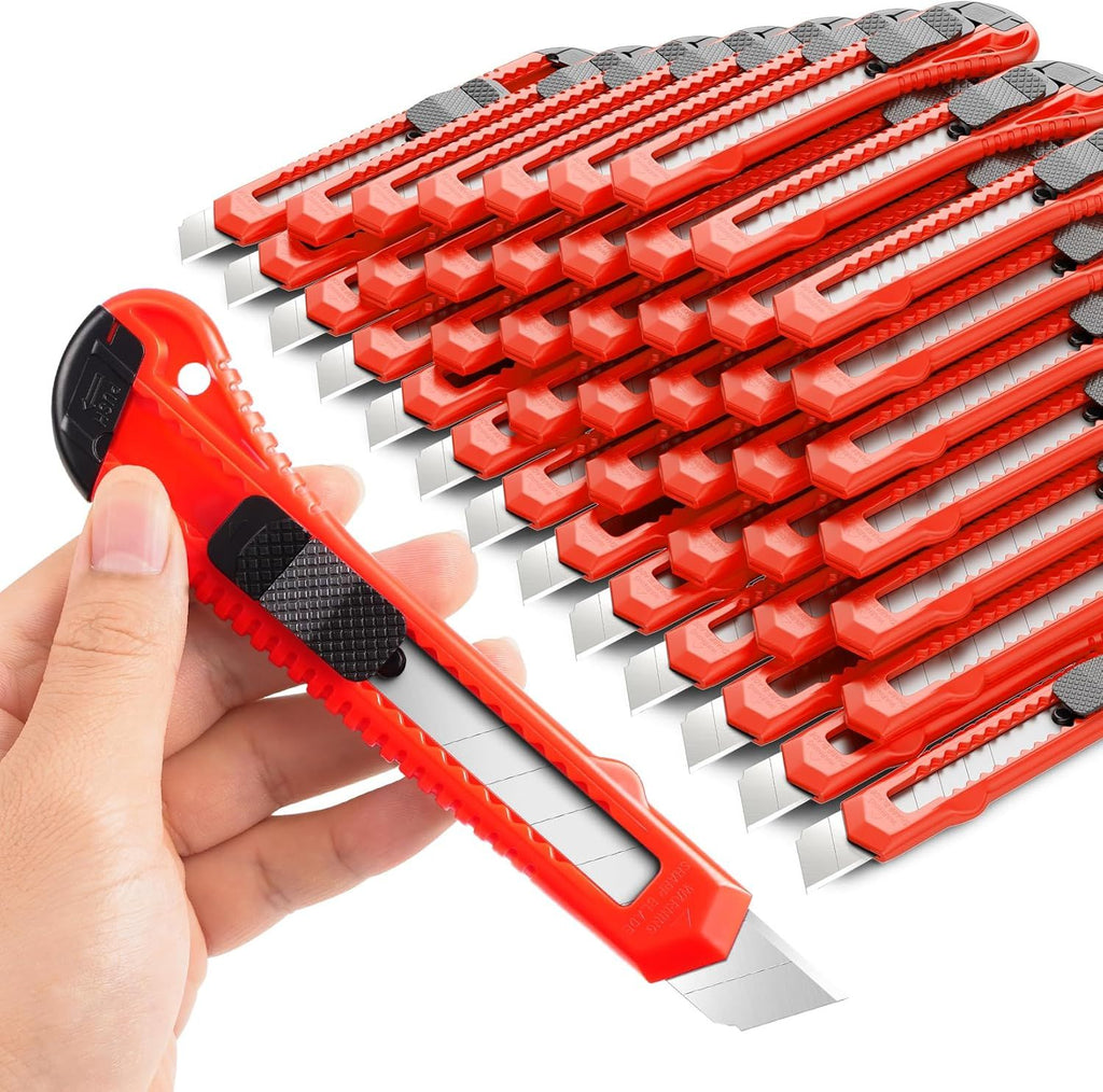 30 Pack Box Cutter Retractable, 18mm Box Knife, Utility Knife Retractable with Snap Off Blade, Boxes Cutter Knives for Cardboard, Art, Craft