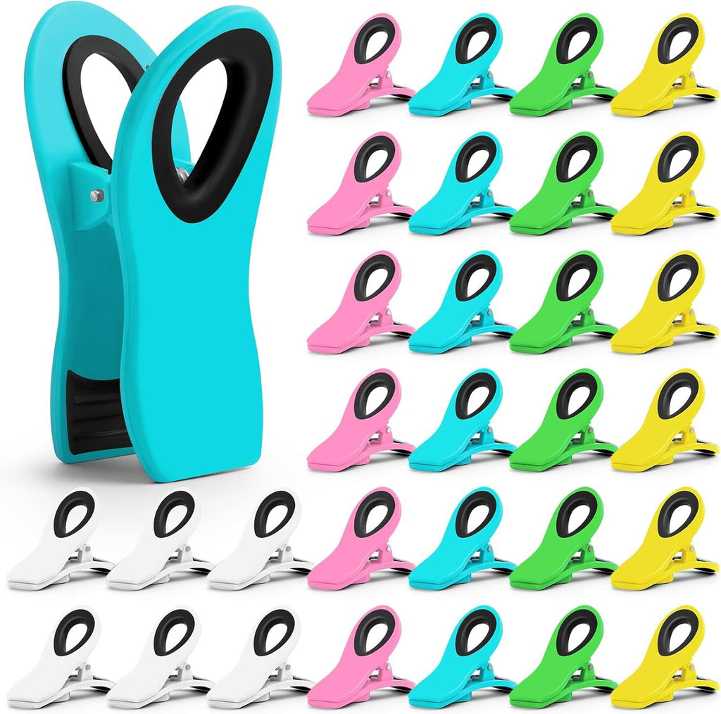 30 Pack Chip Clips Bag Clips, Multipurpose Magnetic Plastic Food Clip, Multicolor Refrigerator Magnet Clip, Office Paper Clamps