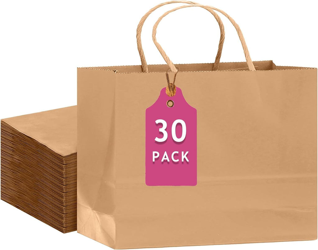 30-Packs Brown Gift Bags with Handles Bulk 13"x4.5"x10" Wide Large Size Party Paper Bags