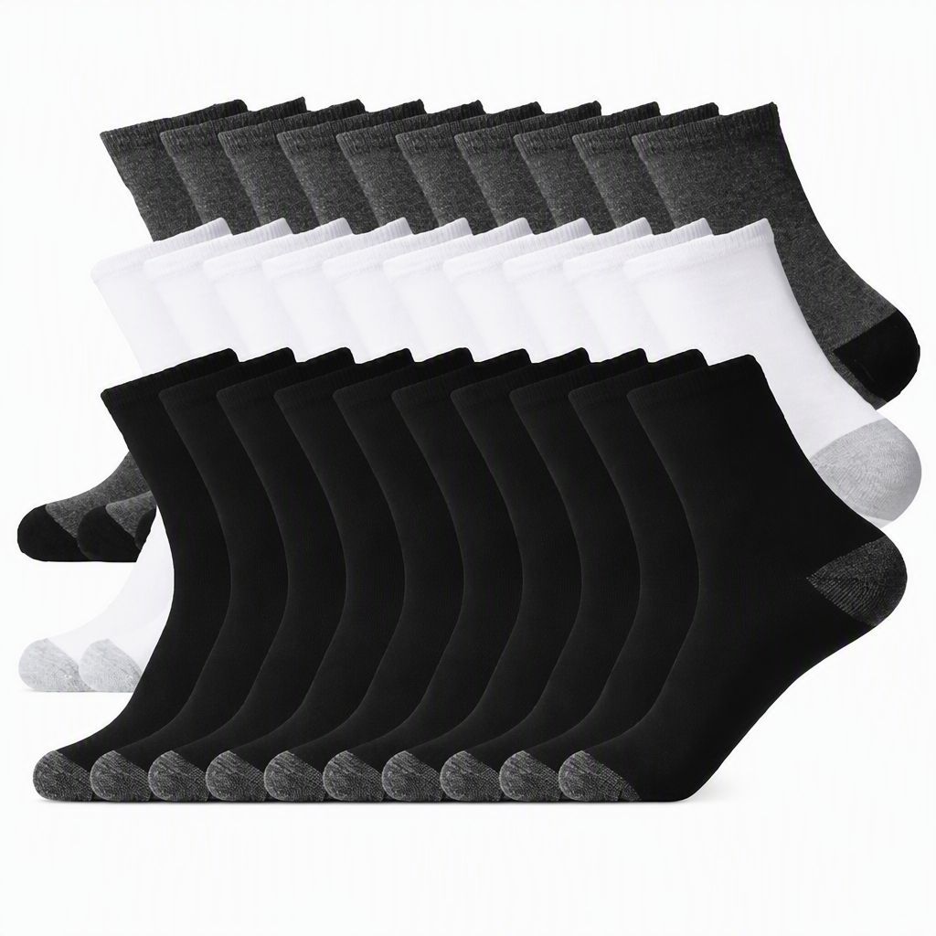 30 Pairs Cotton Crew Socks – Thickened Reinforced Heel, Wear-Resistant & Breathable, Comfortable Unisex Socks for Fall Winter Daily Wear