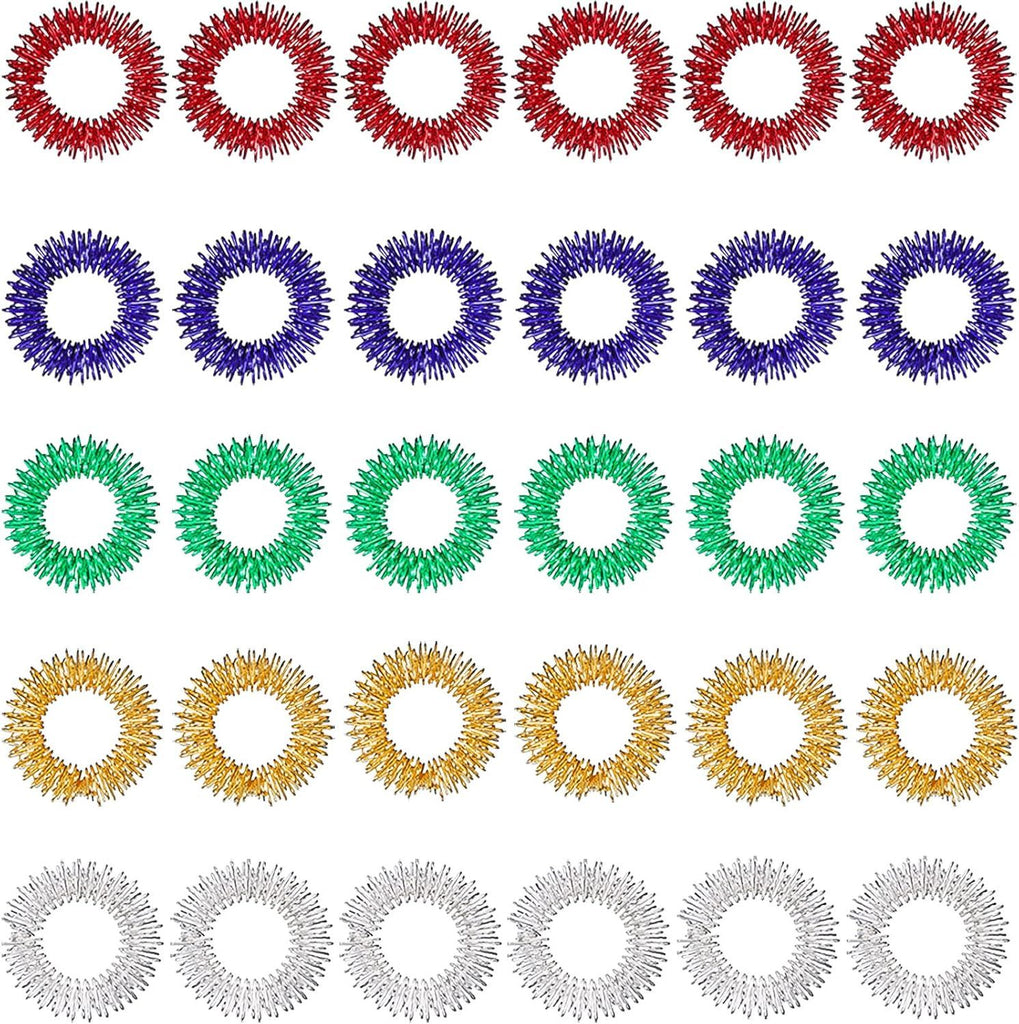 30 Pieces Acupressure Rings Spiky Sensory Rings for Fingers Stress Relief Fidget Sensory Massager for Teens Adults