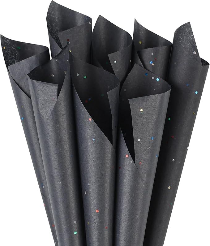 30 Sheets Gift Bag Tissue Paper, 20 x 14 Inch Tissue Paper for Gift Bags, Black Glitter Tissue Paper for Gift Wrap, Pack Bags, Filler Flower, DIY Project, Art Crafts, Birthday Wedding Decor
