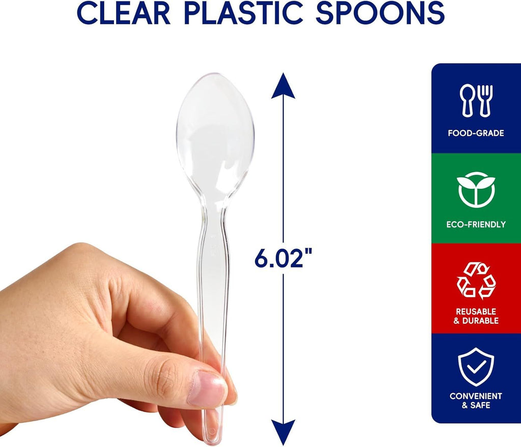 300 Count Clear Plastic Spoons, Heavy Duty Disposable Spoons Utensils, Clear Plastic Silverware Bulk for Party, Birthday, Wedding, Thanksgiving