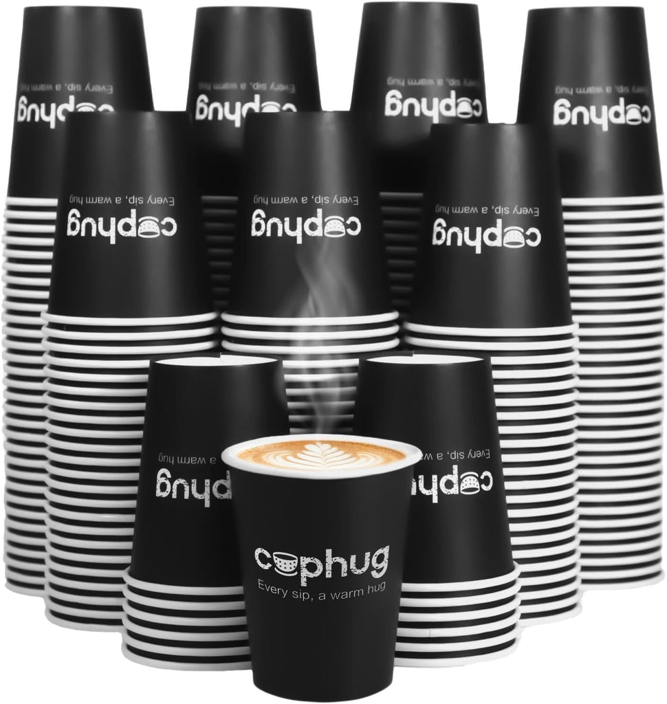 300 Pack 8 oz Disposable Paper Coffee Cups, 8 Ounce Black Paper Hot Coffee Cups–Perfect for Hot Beverages, Party, Office, and Home Use