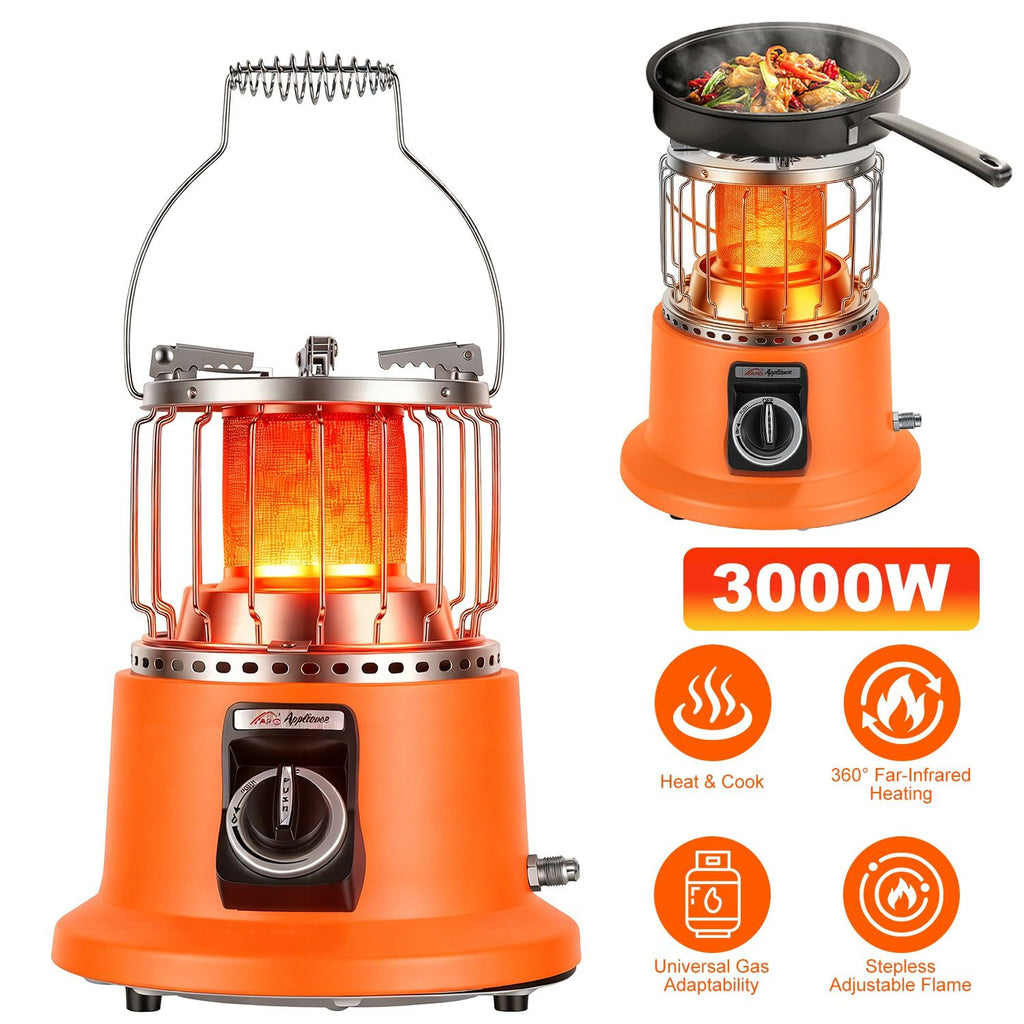 3000W 2 in 1 Portable Propane Heater Stove Portable Propane Heater Outdoor gas Stove with Pot Stand Gas Pipe for Camping Ice Fishing Patio RV