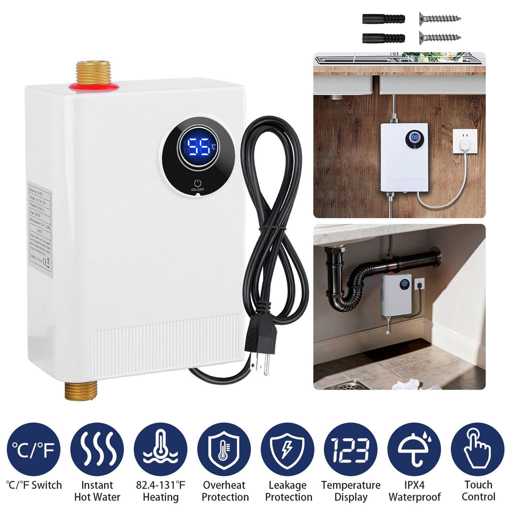 3000W Electric Tankless Water Heater Instant Mini Hot Water Heater with Digital Display for Kitchen RV Sink Bathroom