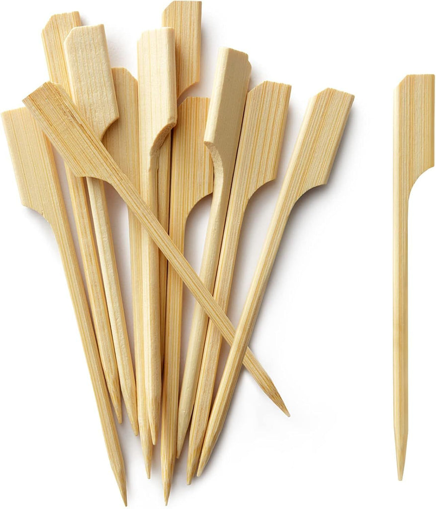 300Pcs Bamboo Paddle Picks, 3.5 Inch Sturdy Flat Skewers Food Appetizer Toothpicks for for Fruit, Grilling, Drink, BBQ, Barbecue, Yakitori Chicken, Fondue, Roasting,Cocktail, Marshmallow