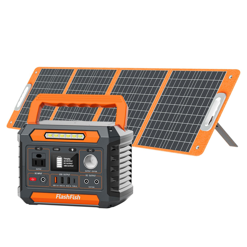 300W Power Station &100W Foldable Solar Panel, Li-Ion Battery Bank With AC/USB/DC Outputs, 230.88Wh Solar Generator For Camping with18V/100W Portable Solar Charger ,Home Emergencies & Outdoor Trips