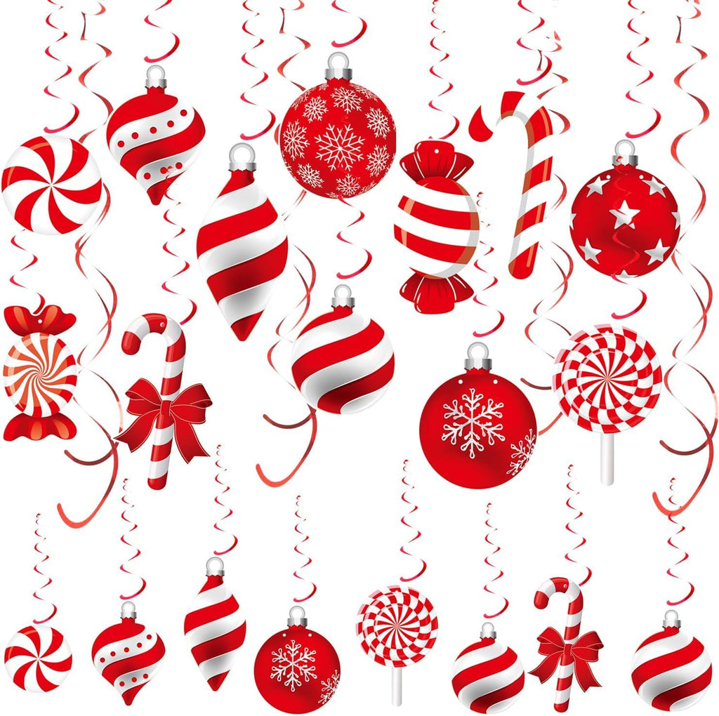 30pc Candy Cane Swirls Christmas Hanging Decorations and Streamers for Xmas Parties