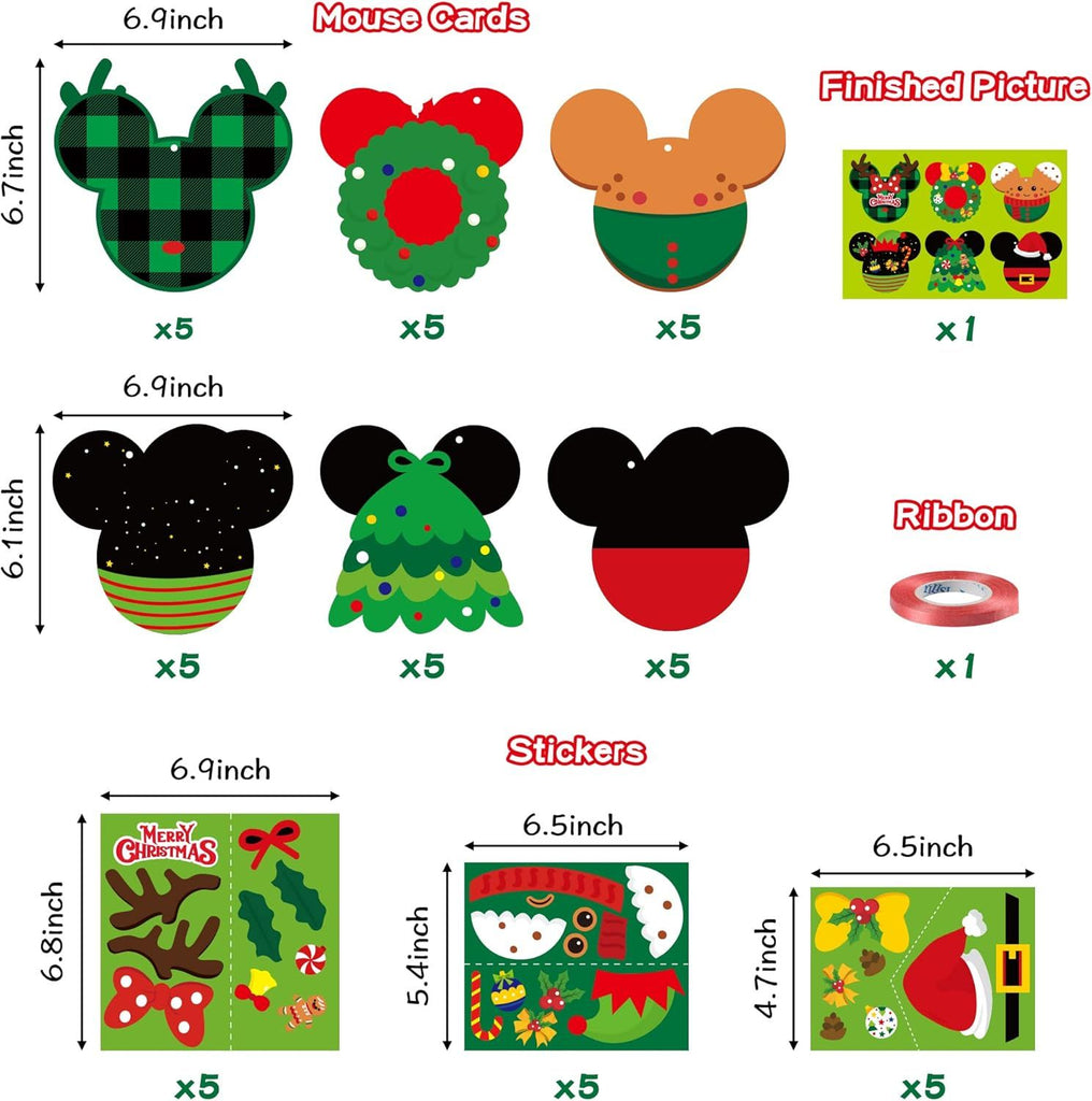 30Pcs Christmas Mouse DIY Craft Kits for Kids - Make Your Own Xmas Hanging Ornaments Buffalo Plaid Tree Hat Garland Cards Cutouts for Merry Christmas Home Class Game Activity Party Decorations