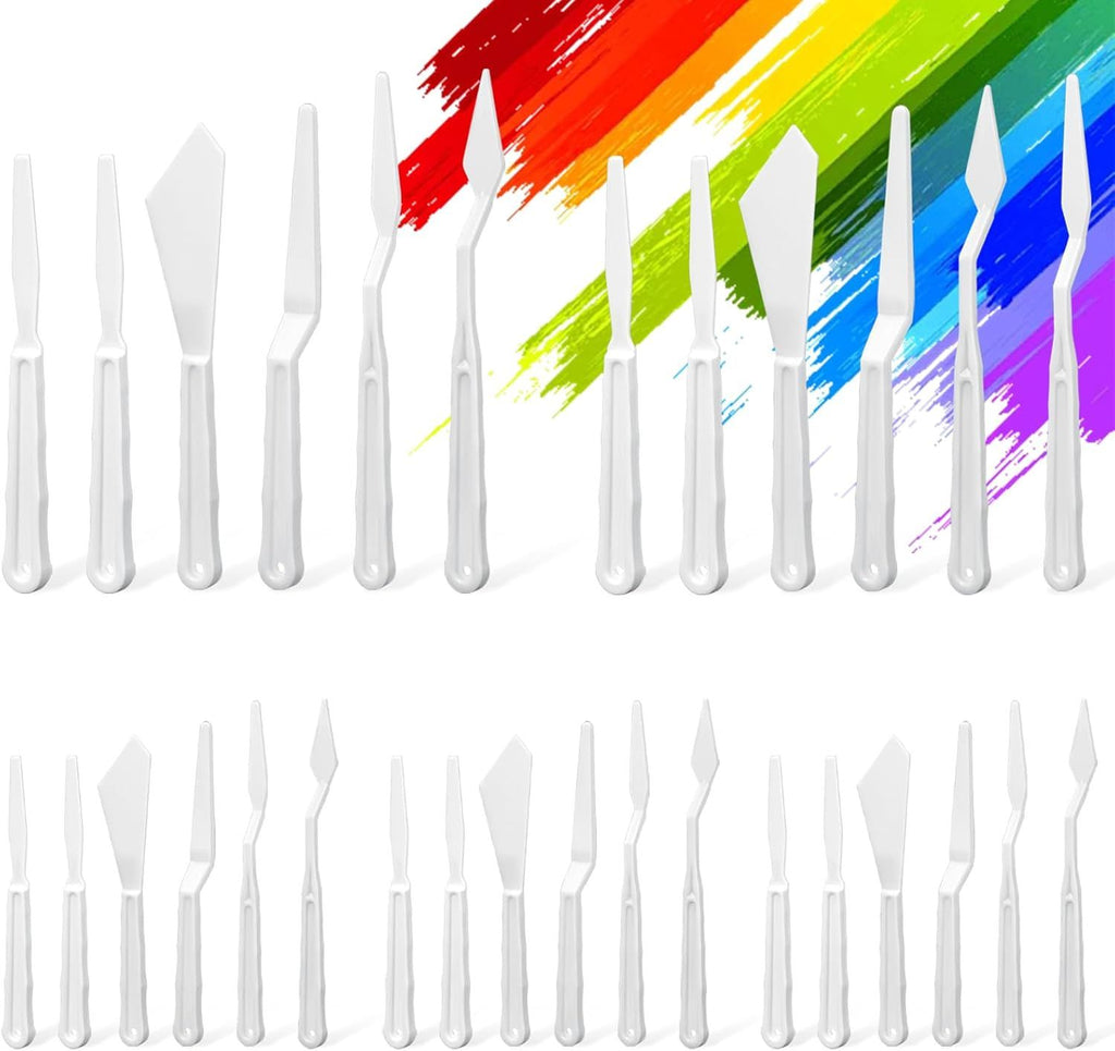 30Pcs Plastic Spatula Palette Knives Set, Pallete Knife Thin and Flexible Art Knife Tools for Carving Oil Acrylic Watercolor Painting Painting Knives for Mixing Spreading Scratching Layering Colors