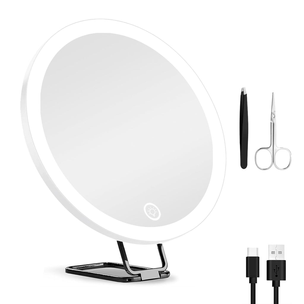 30X Magnifying Mirror With Light 3 Colors Dimmable Brightness Included Tweezer Scissor Travel Magnifying Makeup Mirror with Suction Cup 360° Adjustable Stand