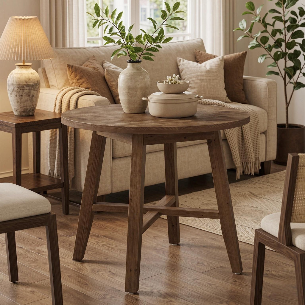 31.5 Inch Wood round Dining Table Farmhouse Kitchen Table
