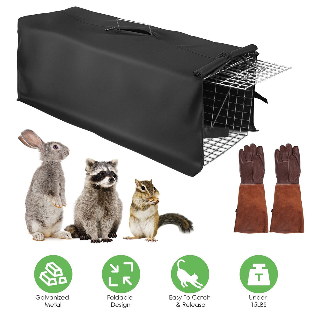 31x12x11' Heavy Duty Folding Live Animal Trap Cage (Cover and Gloves Available)