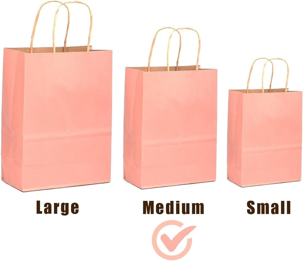 32-Packs Bright Pink Paper Gift Bags with Handles Bulk 7.6"x4.75"x10.5" Medium Size Gift Bags Multiple Uses