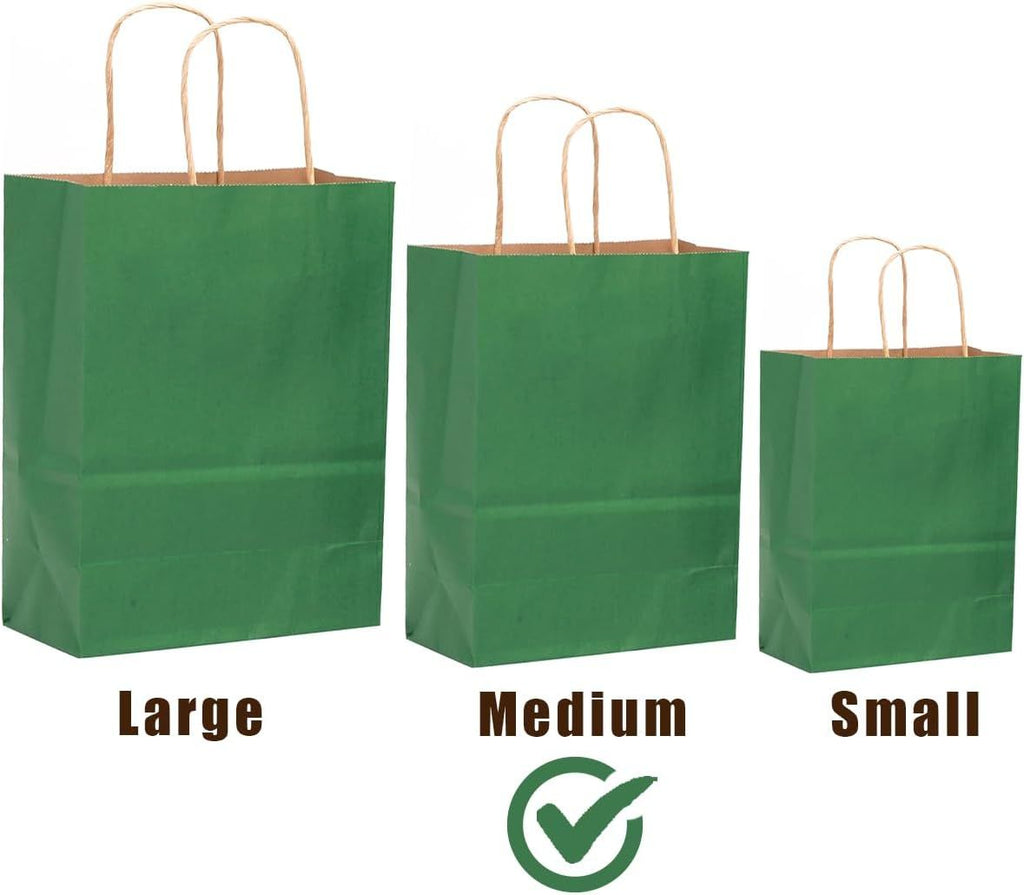 32-Packs Deep Green Paper Gift Bags with Handles Bulk 7.6"x4.75"x10.5" Medium Size Gift Bags Multiple Uses