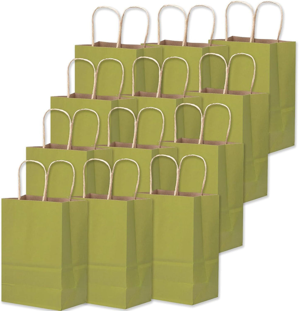 32-Packs Forest Green Paper Gift Bags with Handles Bulk 7.6"x4.75"x10.5" Medium Size Gift Bags Multiple Uses