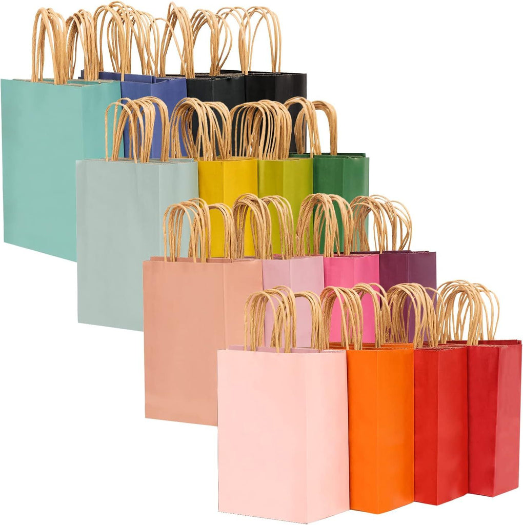 32-Packs Paper Bags with Handles Bulk 7.6"x4.75"x10.5" Medium Gift Bags 16 Different Senior Color Bags Multiple Uses