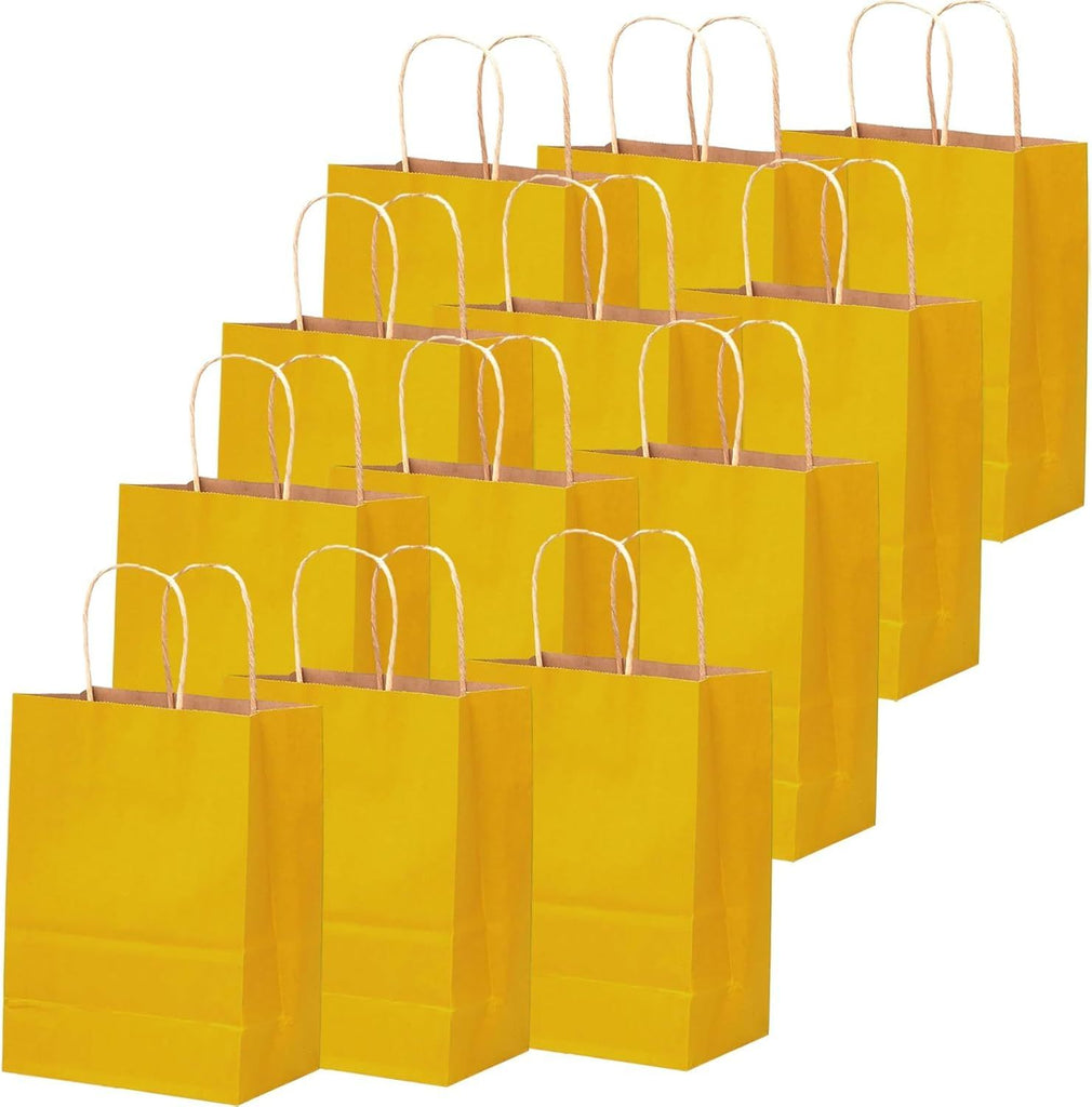 32-Packs Yellow Paper Gift Bags with Handles Bulk 7.6"x4.75"x10.5" Medium Size Gift Bags Multiple Uses