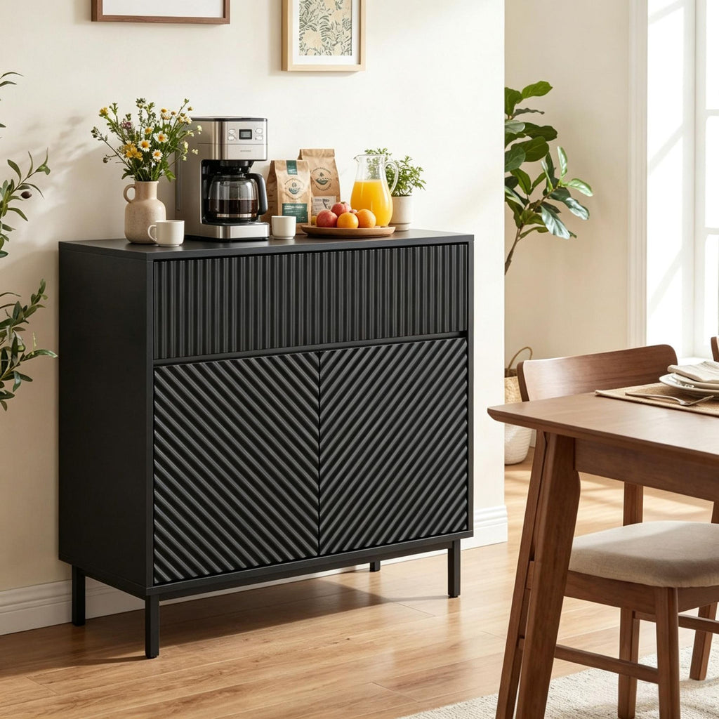 32" Wide Kitchen Buffet Cabinet with 2 Doors And 1 Drawer Traditional Style Wood Storage for Dining Room