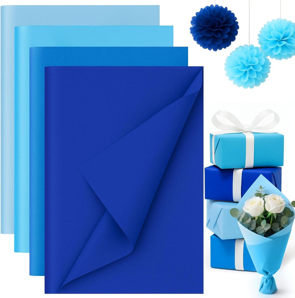 320 Sheets Blue Tissue Paper, 14×10 Inch Tissue Paper for Gift Bags Light Navy Baby Blue Wrapping for DIY Crafts Christmas Party Holiday Decorations