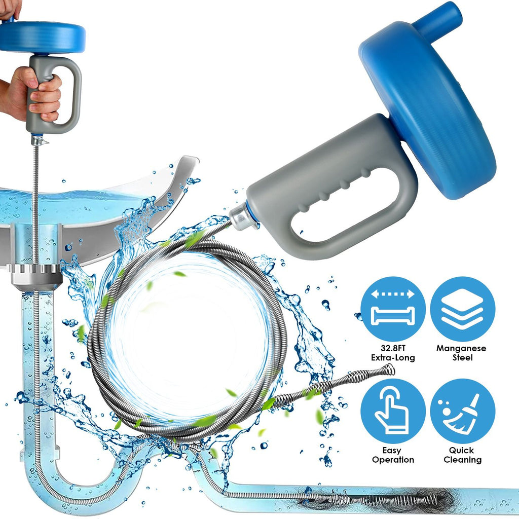 32.8FT Drain Snake Auger Plumbing Snake Hair Clog Remover For Sewer Sink Bathtub Shower Kitchen Bathroom Drain Clog Remover GPCT5256