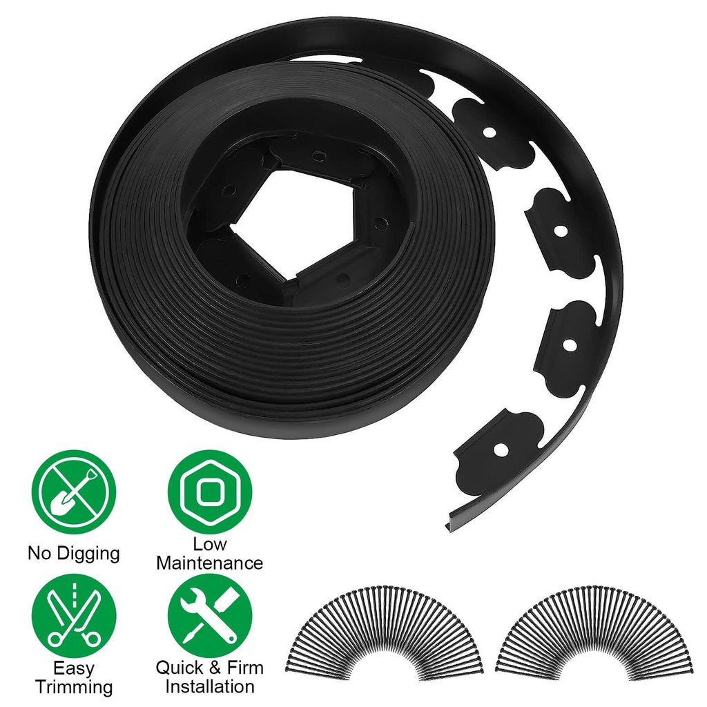 32.8FT/60FT/100FT Options -- 1Pc No-dig Garden Edging Kit Plastic Garden Border with 30/54/90Pcs Stakes 2In Tall Border Edging for Garden Lawn Yard Flower Beds
