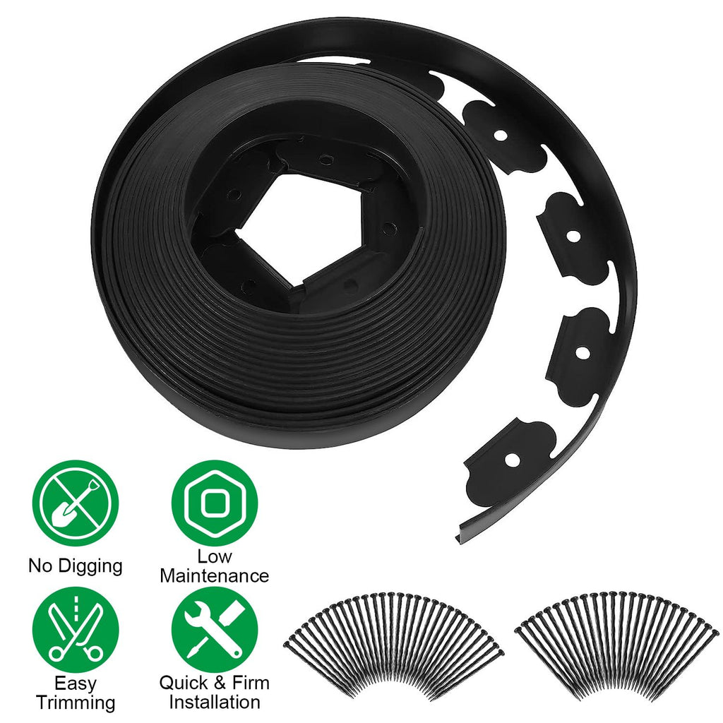 32.8FT/60FT/100FT Options -- 1Pc No-dig Garden Edging Kit Plastic Garden Border with 30/54/90Pcs Stakes 2In Tall Border Edging for Garden Lawn Yard Flower Beds
