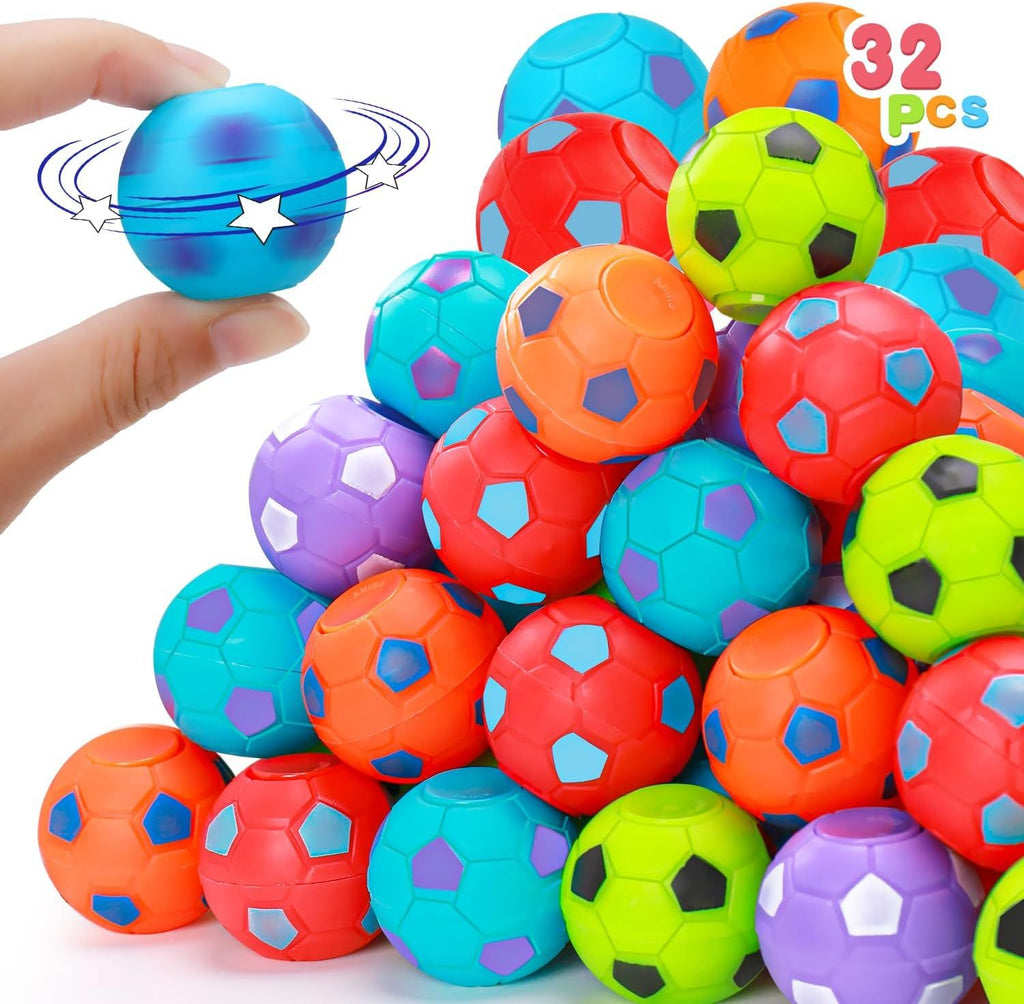 32PCS Fidget Spinner Soccer Balls Sports Birthday Party Favors Bulk for Kids 4-8 8-12 Christmas Goodie Treat Bag Stuffers Classroom Treasure Toys Carnival Prizes Pinata Fillers Mini Return Gifts