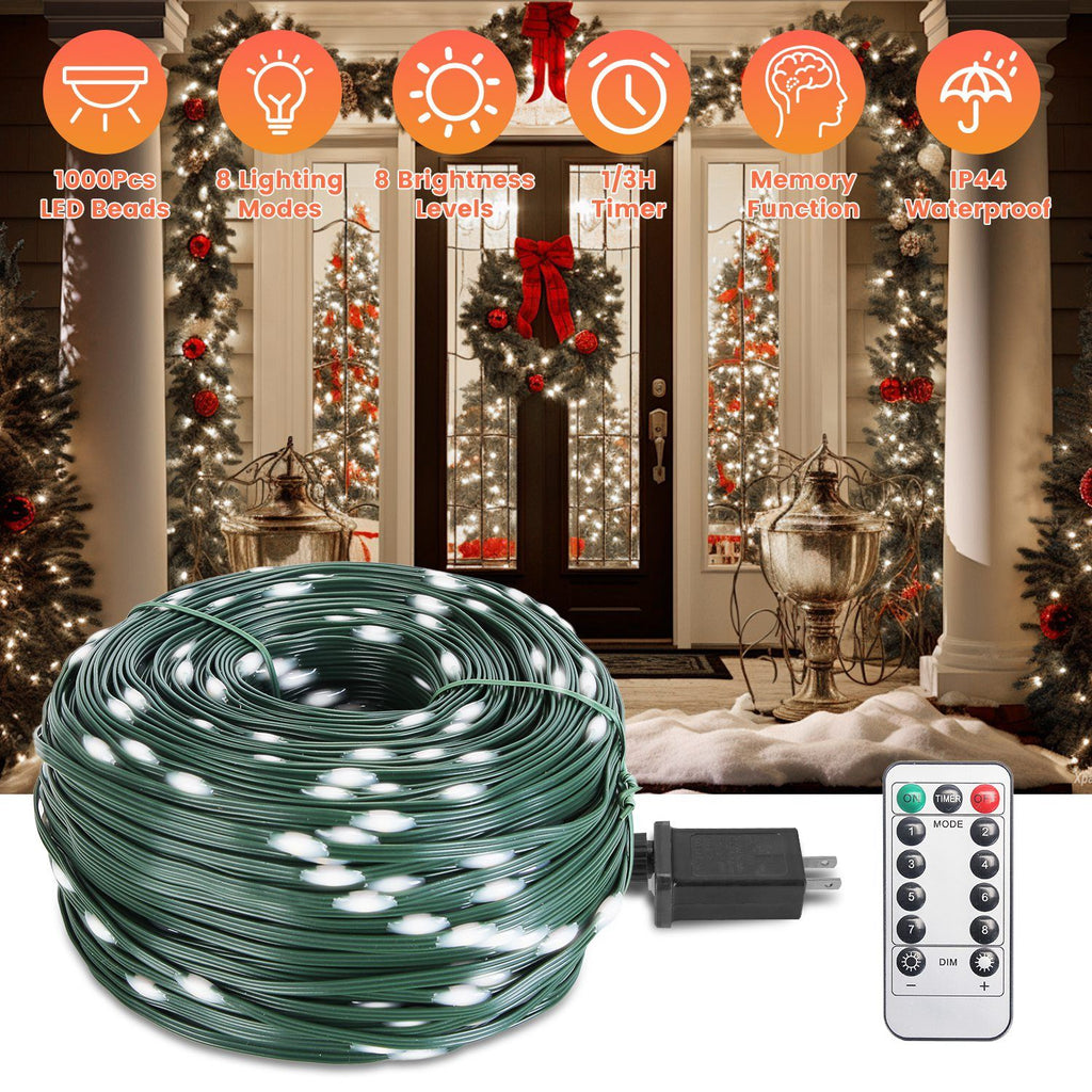 330FT 1000LED String Lights Outdoor Christmas Decoration Lights with Remote IP44 Waterproof 8 Lighting Modes 8 Brightness Timer Plug In Fairy Light Xmas House Holiday Decor