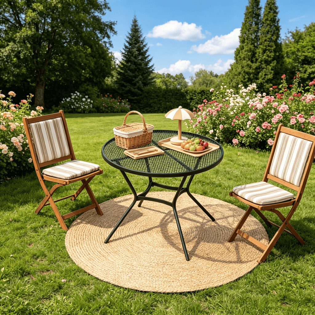 35" round Black Outdoor Patio  Dining Table French Cafe Style Fast Drying Metal Mesh Tabletop