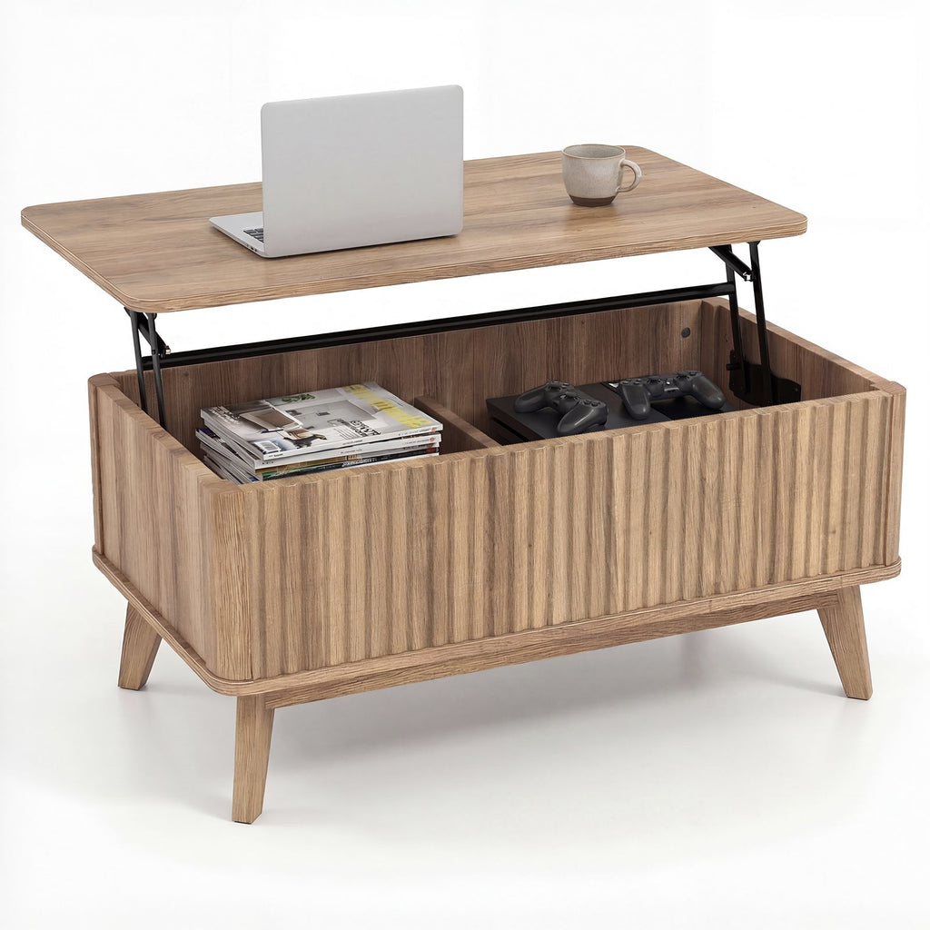 35.5" Rectangle Wooden Fluted Lift Top Coffee Table