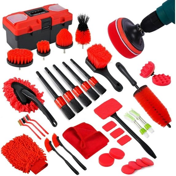 35Pcs Car Detailing Kit, Car Cleaning Kit with Windshield Cleaning Tool and Tool Box, Interior & Exterior Auto Care Supplies and Brushes
