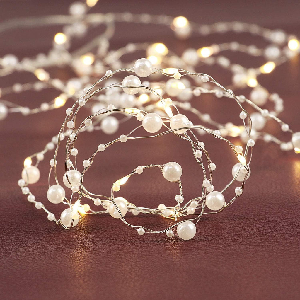36 LEDs White Pearl Glarand Battery Operated Fairy String Lights with Timer Function for Wedding Christmas Party Event Decoration, 14.7FT
