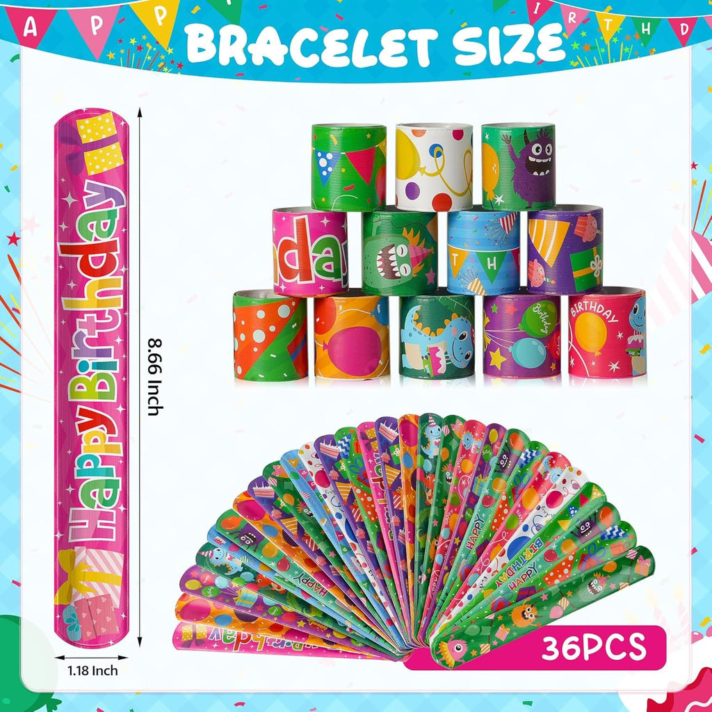 36 Pcs Birthday Slap Bracelet, Party Bracelet Gifts Birthday Decorations
