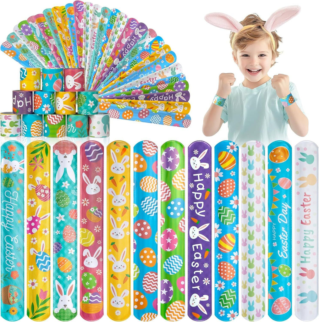 36 Pcs Easter Slap Bracelet, Easter Bunny Decorations Gifts Bracelet Decorations