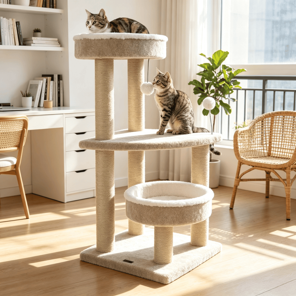 36" Tall Carpeted Cat Tree with Plush Perches Scratching Posts And Dangling Ball for Cats Furniture Trees