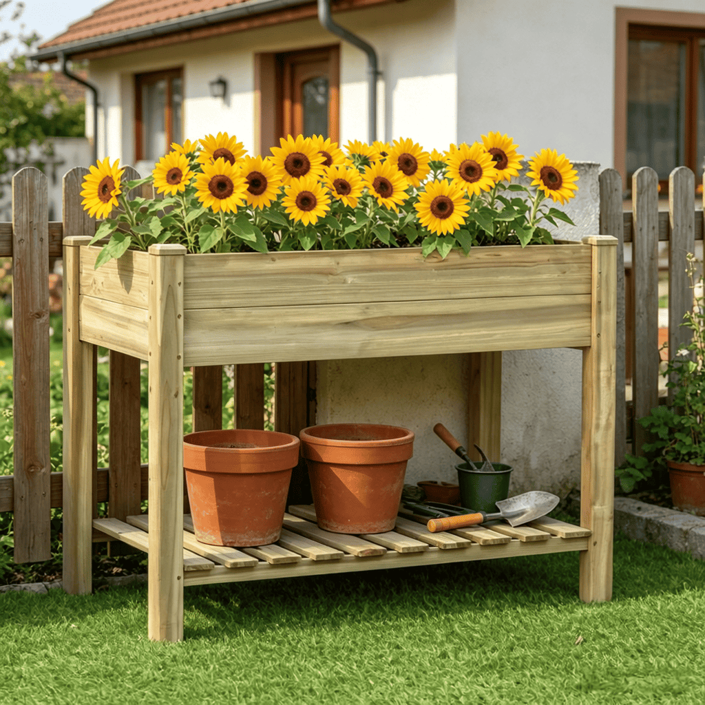 36'' X 20'' X 30'' Elevated Wood Raised Garden Bed with Storage Shelf for Backyard Patio Balcony - Planter Box to Grow Vegetables Herbs Flowers