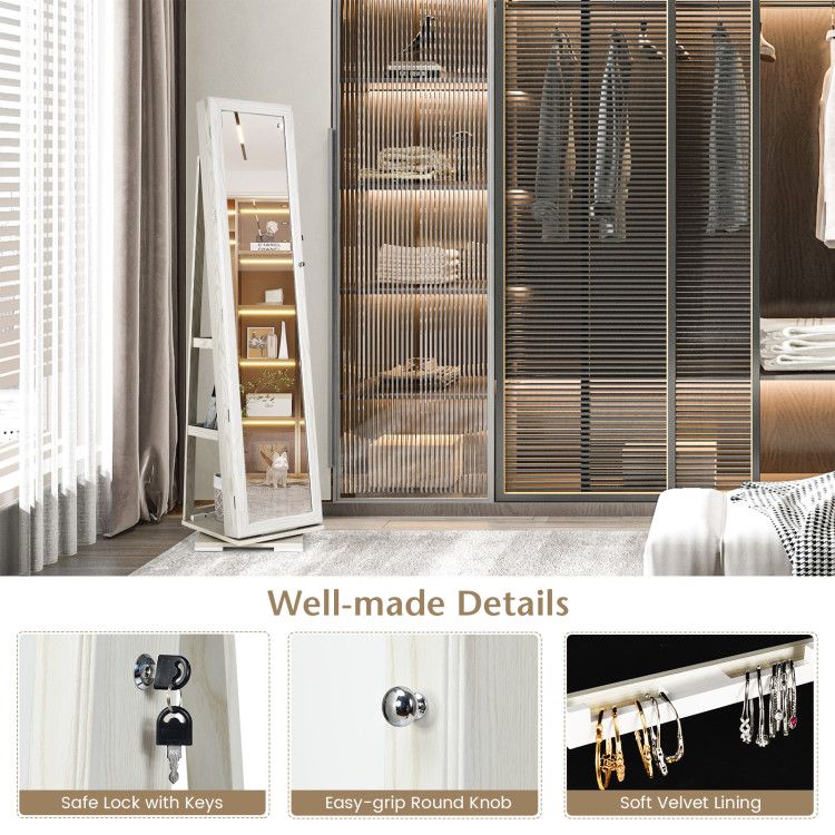 360° Rotatable 2-in-1 Lockable Jewelry Cabinet with Full-Length Mirror