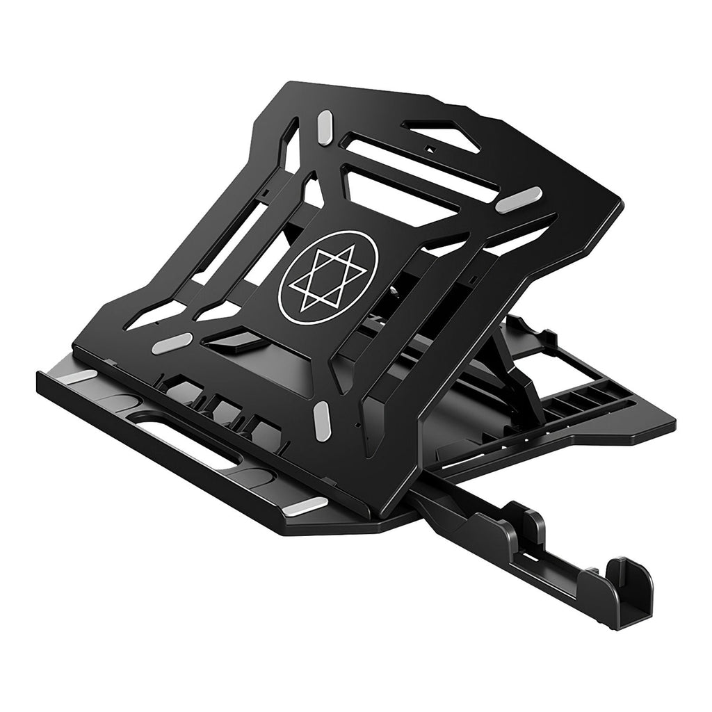 360º Rotating Laptop Riser Stand Foldable Desk Laptop Riser Tablet PC Holder with Phone Stand 8 Level Adjustable Height Inbuilt Handle for Home Office Travel