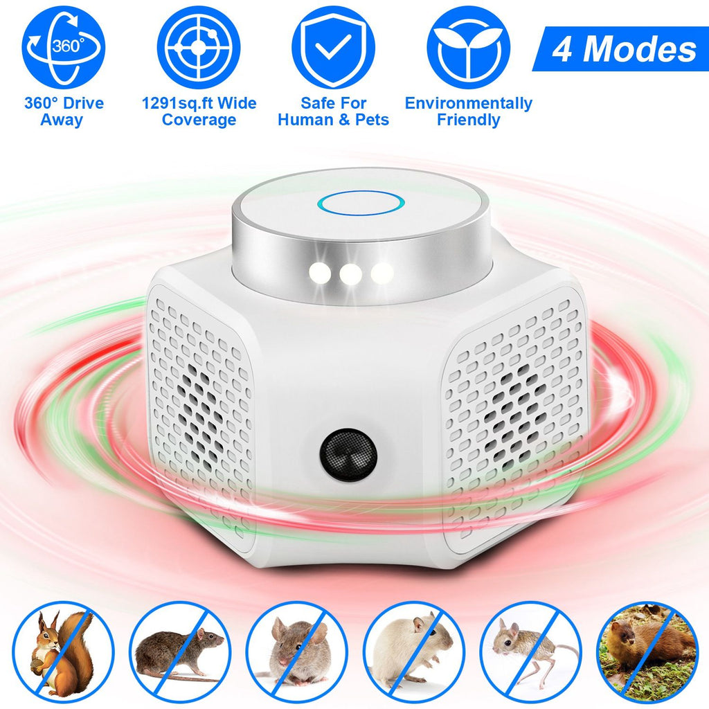 360° Ultrasonic Rodent Chaser Electronic Plug-in Mouse Control for Indoor Use Rodent Deterrent with Ultrasonic Sound
