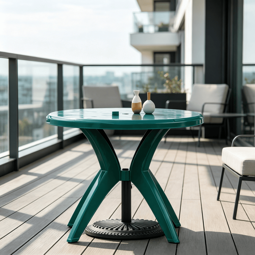 36.25-inch round Plastic Patio Dining Table with Umbrella Hole Outdoor Bistro Table for Bar Garden Backyard Poolside Yard Green