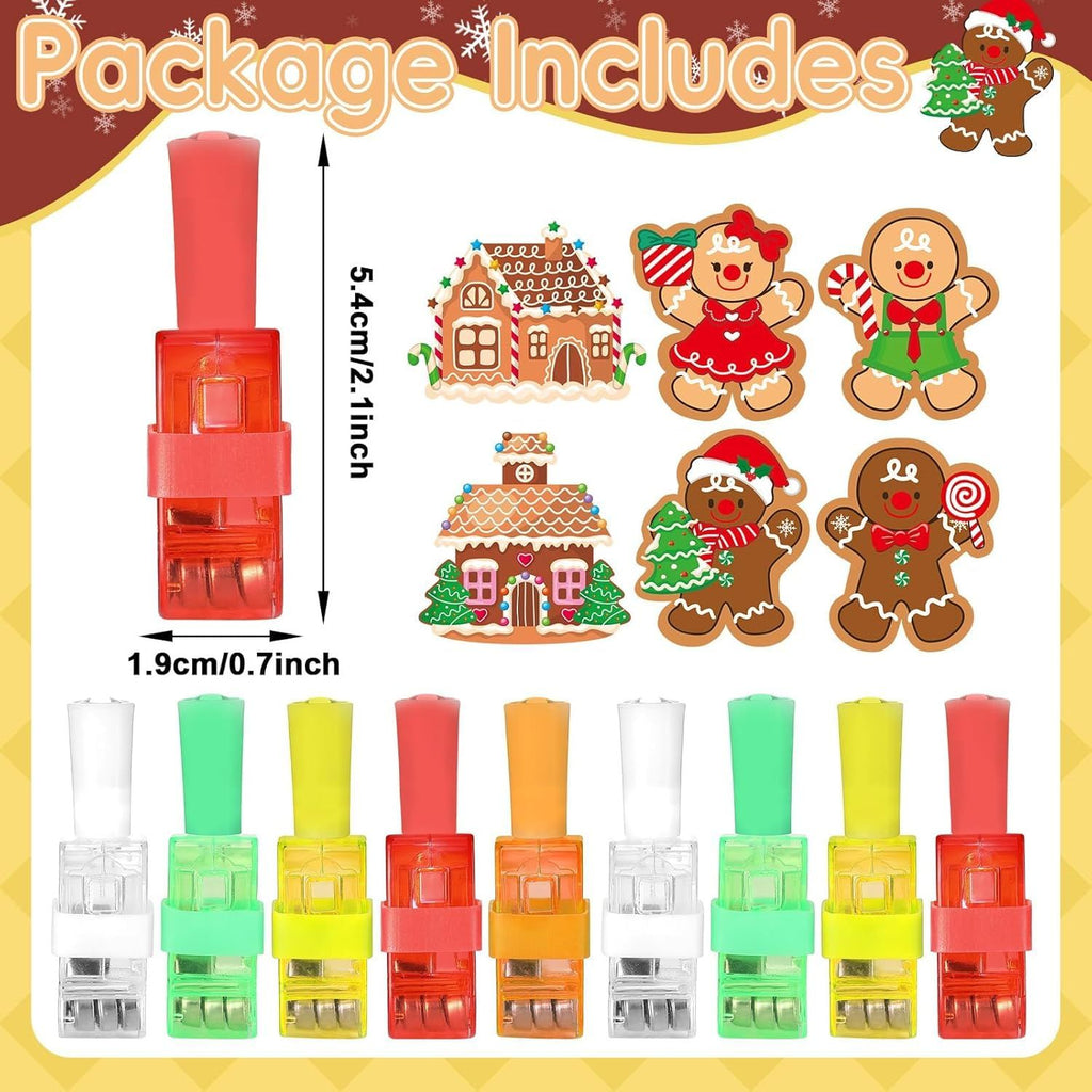 36Pcs Christmas LED Finger Lights Gingerbread Man Party Favors Glow in the Dark Light Up Finger Lights Xmas Toys