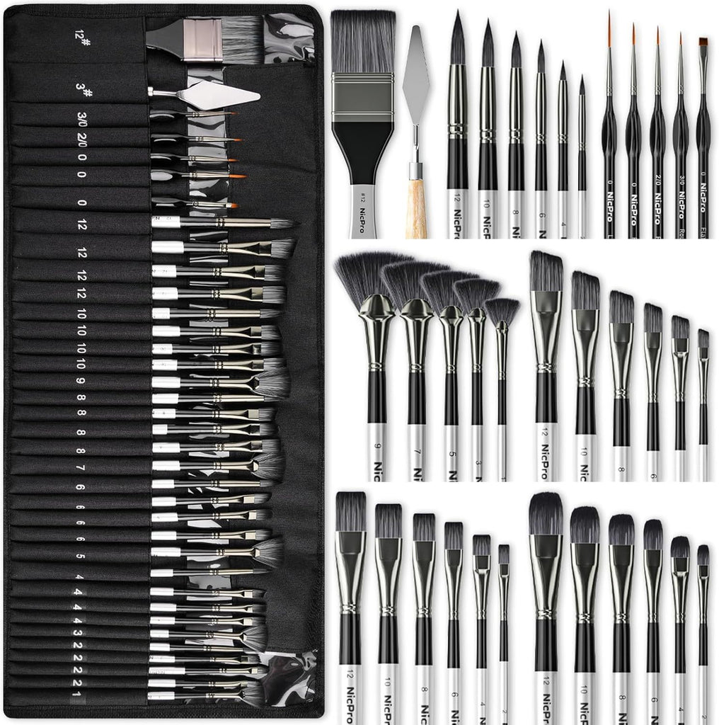 36pcs Paint Brush Set, Professional Paintbrushes with Palette Knife and Cloth Roll, Suitable for Artists and Beginners for Acrylic Painting, Oil, Watercolor, Gouache