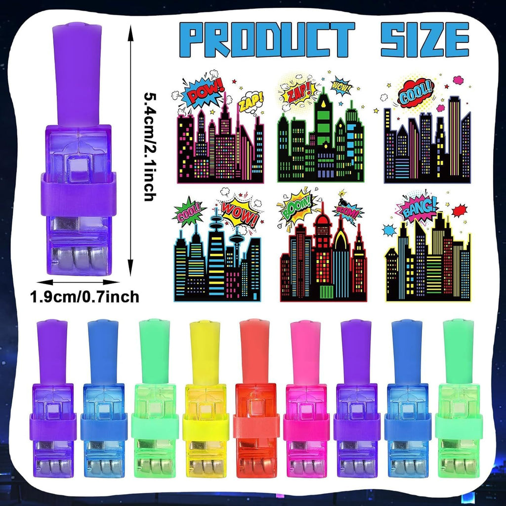 36Pcs Super Theme Hero LED Finger Lights Hero Party Favors Glow in the Dark Light Up Finger Lights City Themed Toys