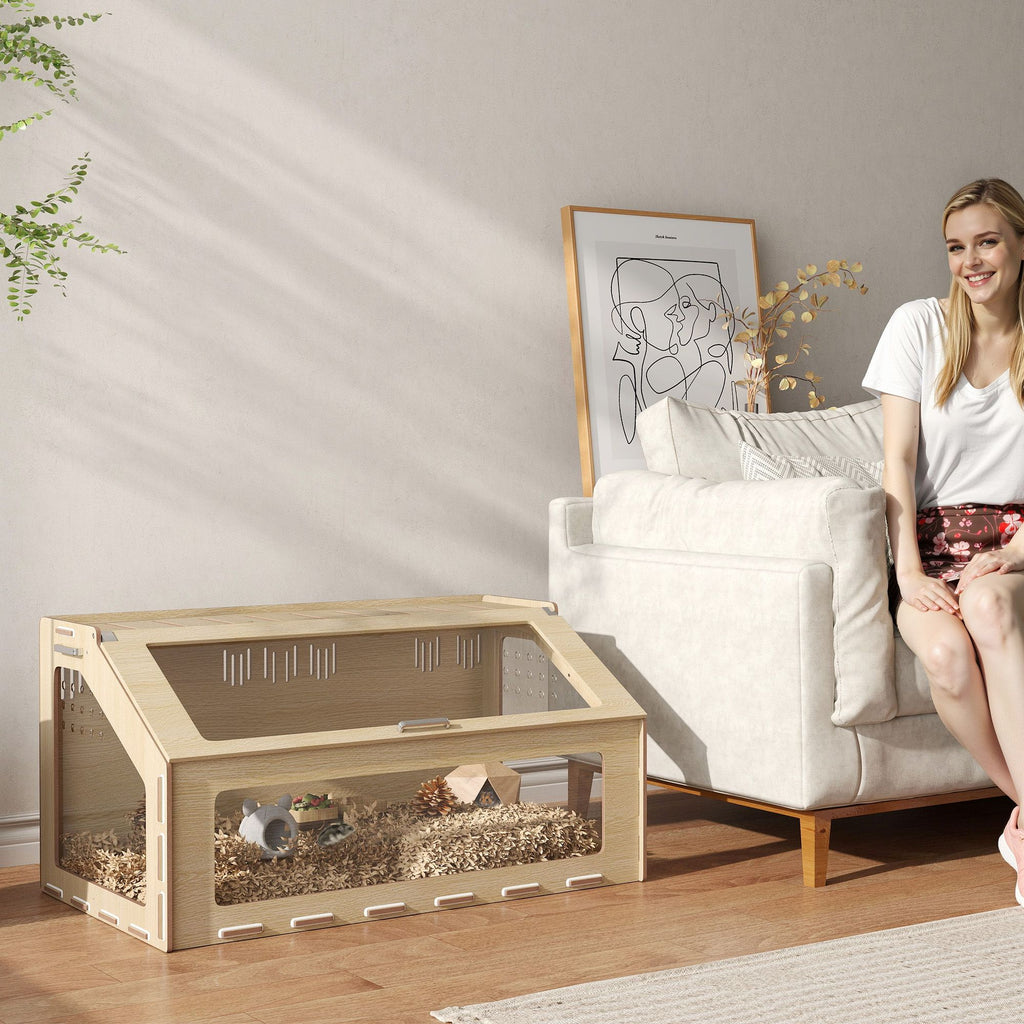 39 inch Hamster Cage Habitat with Acrylic Window & Openable Top for Dwarf Hamster, Gerbil, Guinea Pig, Rat, Oak