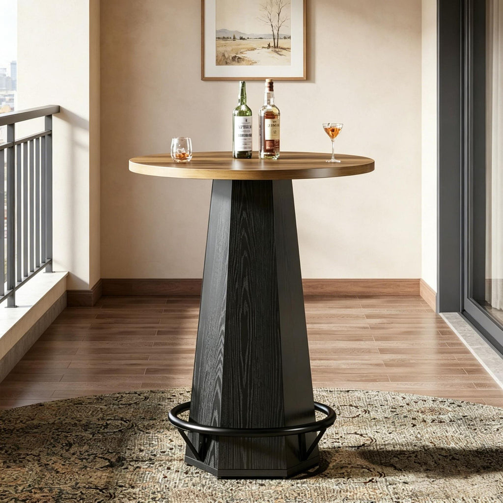 39.4 Inch High round Bar Table Bistro Pub Cocktail Table with Metal Footrest for Home Bar Pub Restaurant